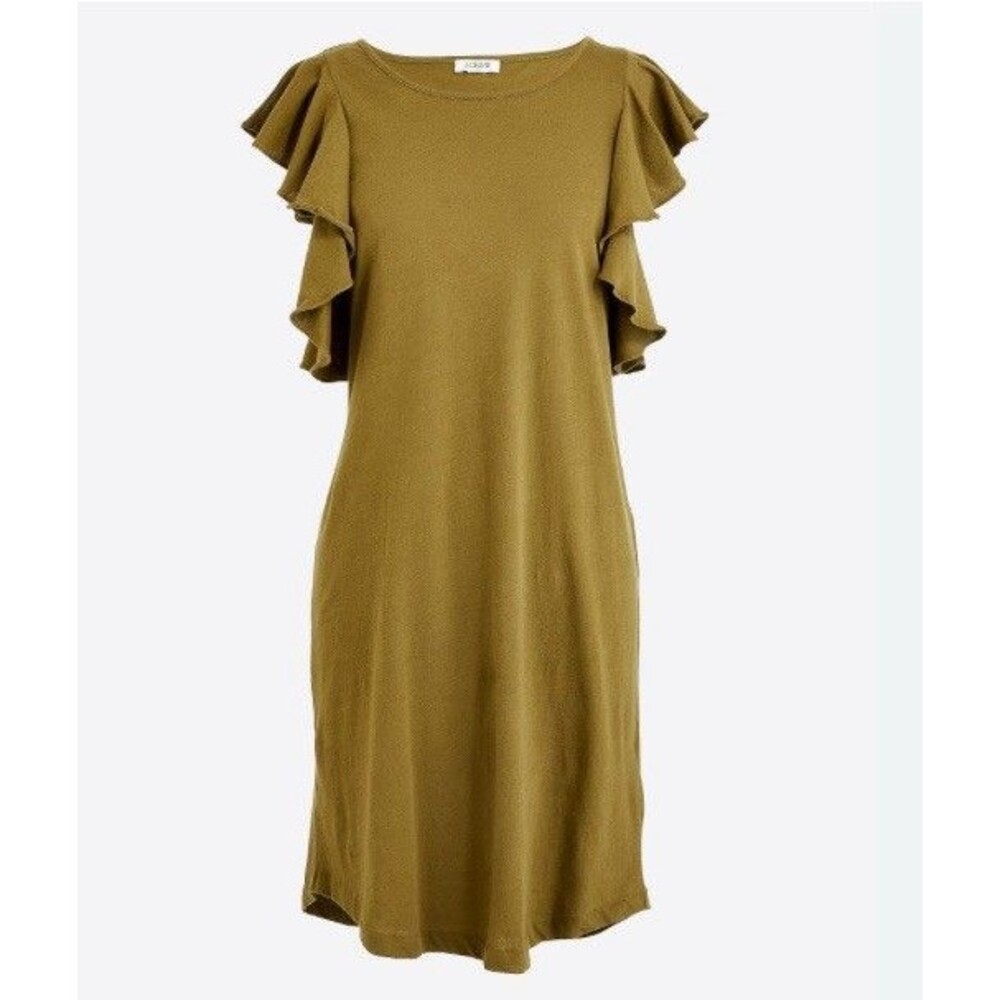 J.Crew Factory Size XXS Ruffle Shoulder 100% Cotton Dress, Olive
